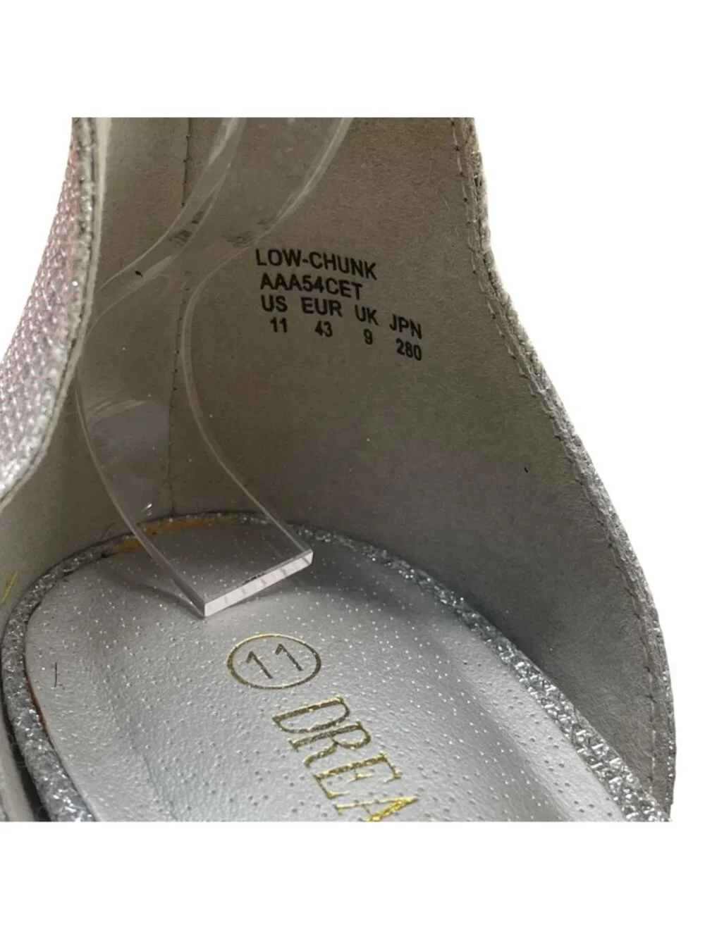 Dream Pairs Womens Silver Glitter Synthetic Low Chunk Heel Sandals Size 11